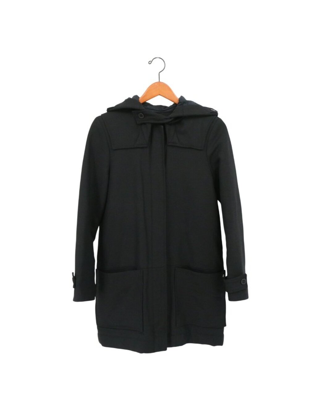 Lacoste Black Hooded Wool Blend Trench Coat Quilted Jacket 36 US 4